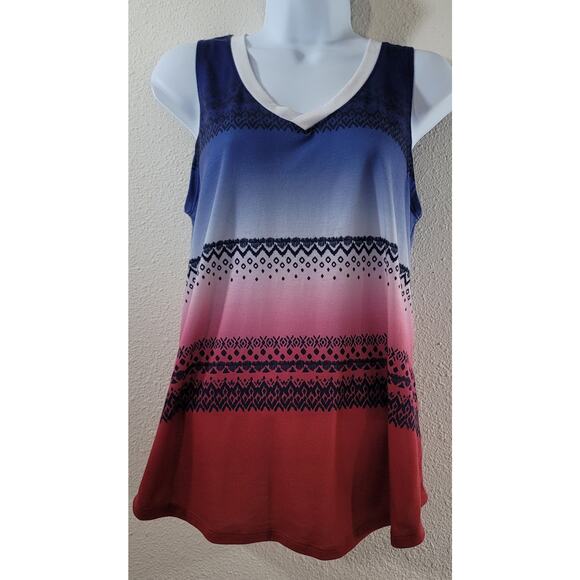 Mic & Jax Red White Blue Ombre Sleeveless Top Medium Lightweight Flowy Soft - Picture 1 of 5